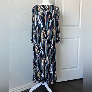 Chico’s Swirl Multicolored Midi Dress Size L or
Size 12 (Chicos Size 2)